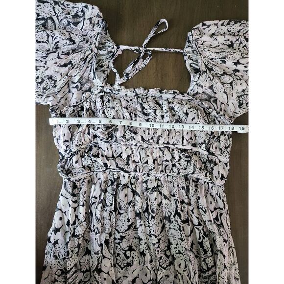 Anthropologie Squareneck Puff Sleeves Smocked Floral Midi Dress Size L euc - Picture 6 of 11